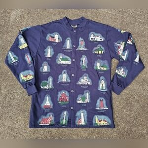 Vintage 80s Art Unlimited Cardigan Sweatshirt Lighthouse Print Button Up Large